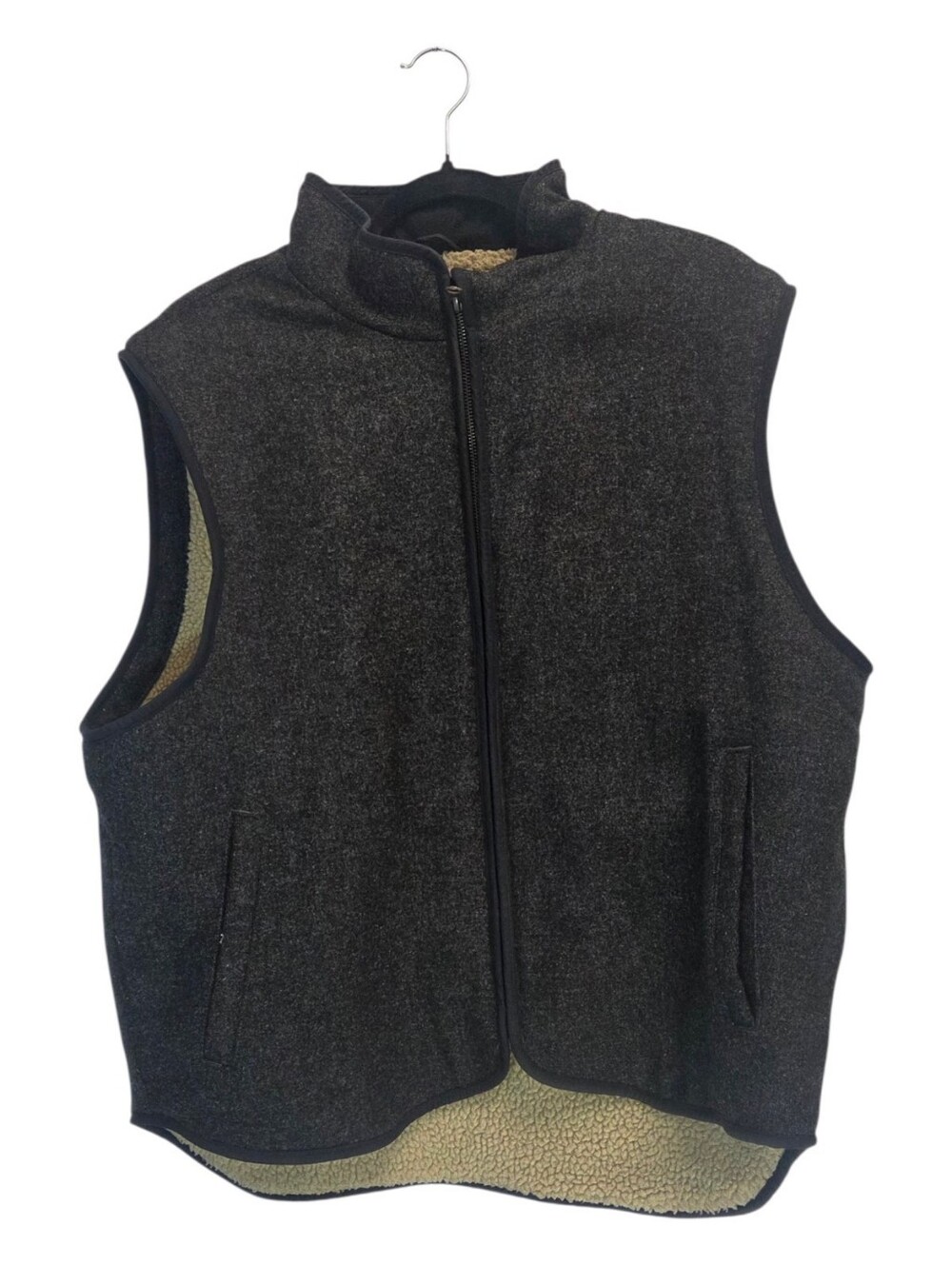 Vintage Y2K LL Bean Vest Mens Gray Wool Blend Sherpa Lined Size Large